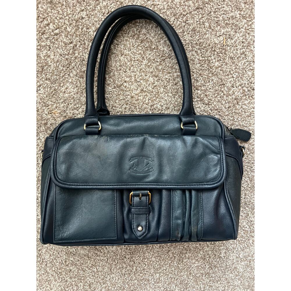 Vintage 90s Stone Mountain Navy Leather Handbag Indie Grunge Utility Satchel